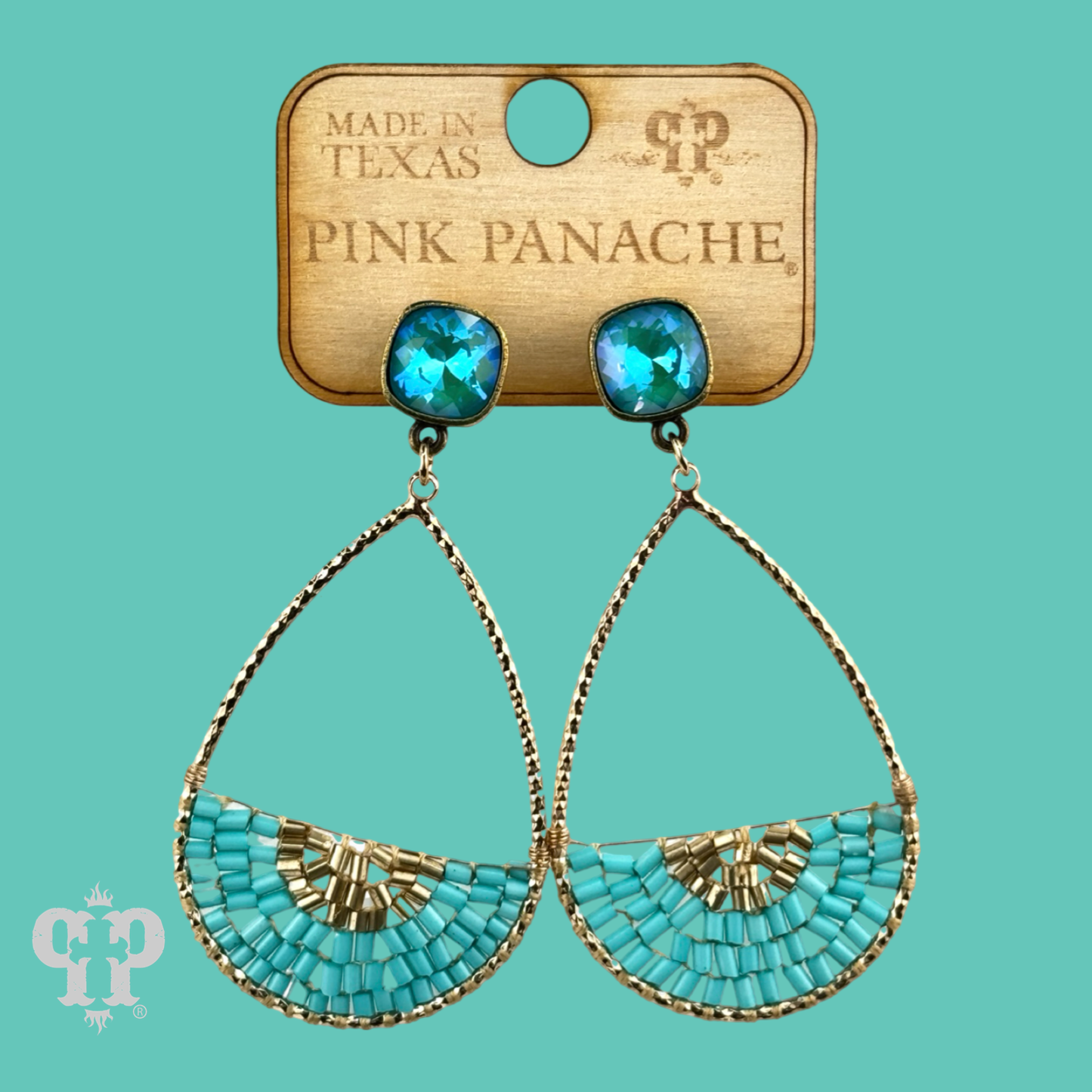 Iridescent bead teardrop earring, Austrian crystal