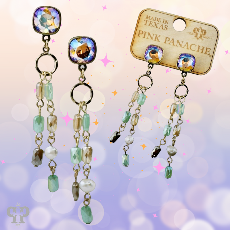 Multi-color linked bead dangle earring with Austrian crystal