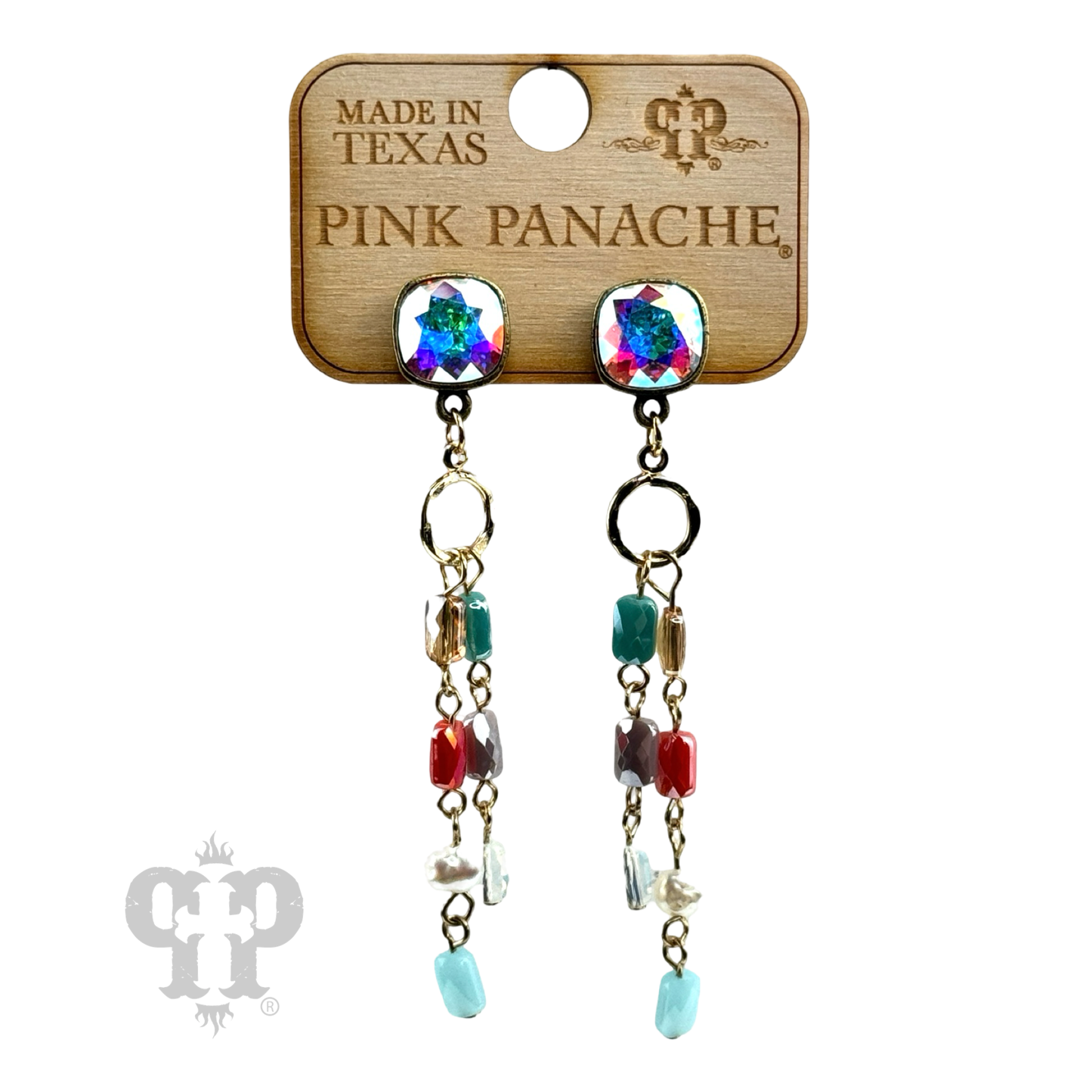 Multi-color linked bead dangle earring with Austrian crystal