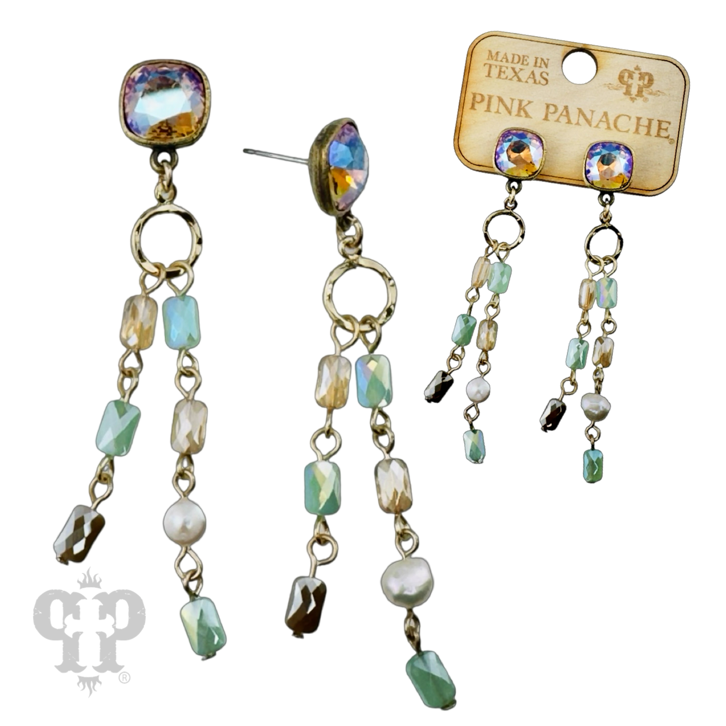 Multi-color linked bead dangle earring with Austrian crystal