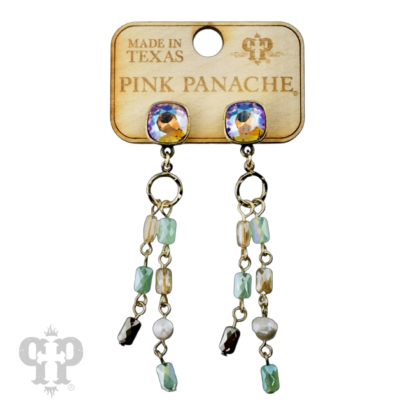 Multi-color linked bead dangle earring with Austrian crystal