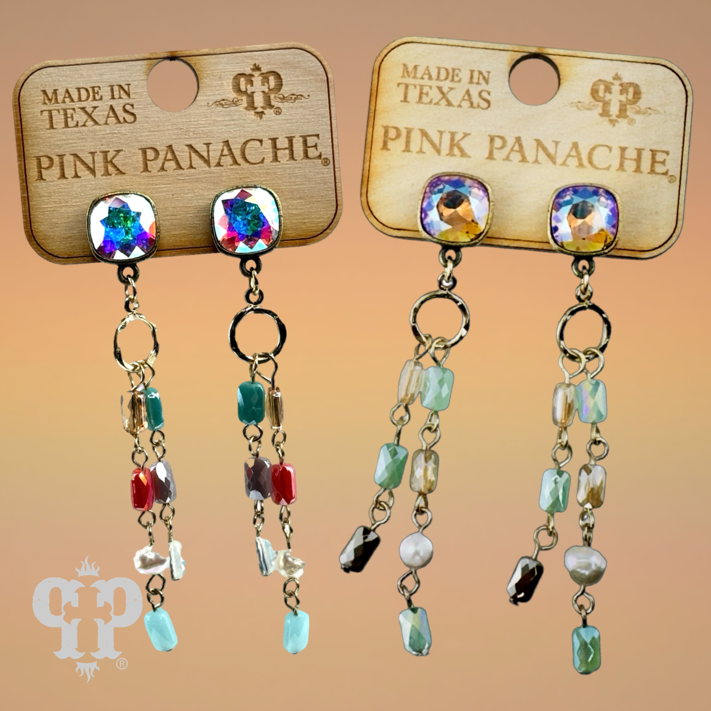 Multi-color linked bead dangle earring with Austrian crystal