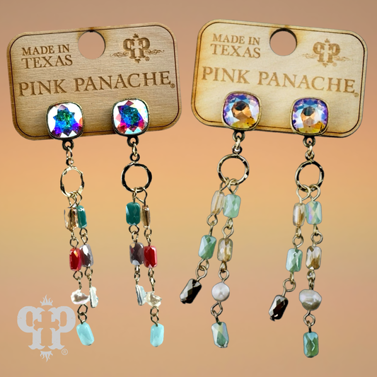 Multi-color linked bead dangle earring with Austrian crystal