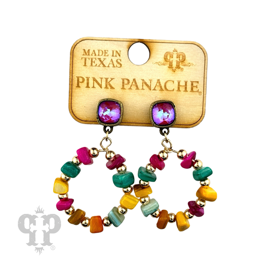 Multi-color stone bead circle earring, Austrian crystal