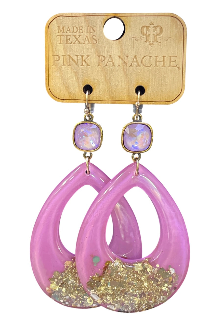 Purple color acrylic teardrop earring, Austrian crystal