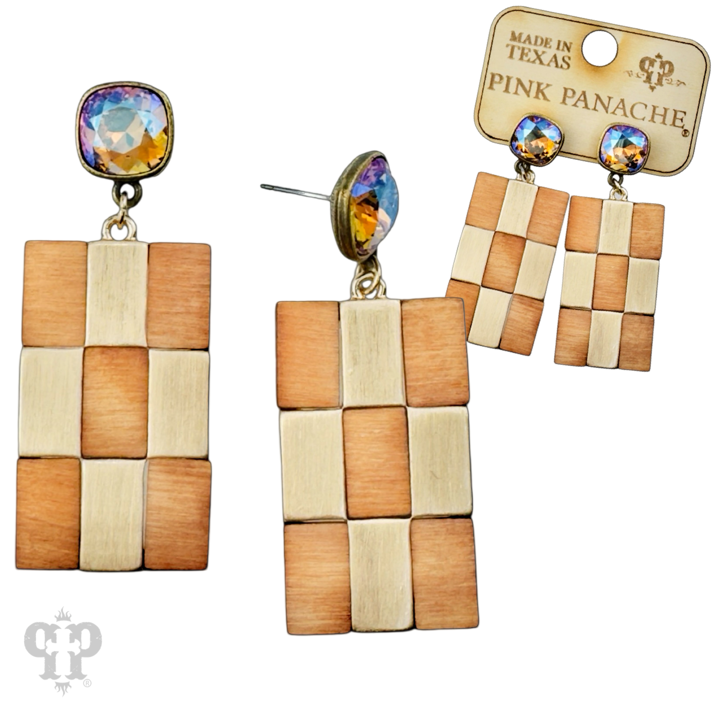 Checkerboard pattern dangle earring with Austrian crystal