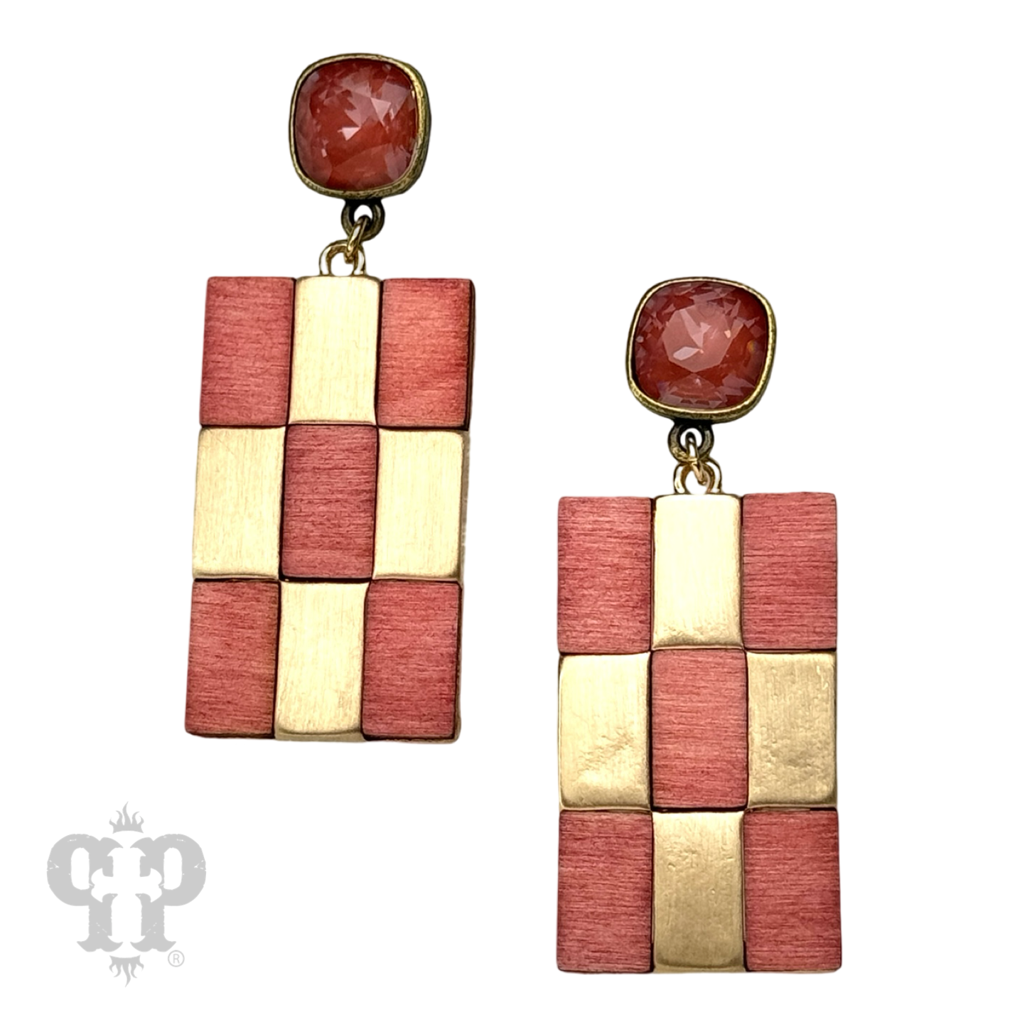 Checkerboard pattern dangle earring with Austrian crystal