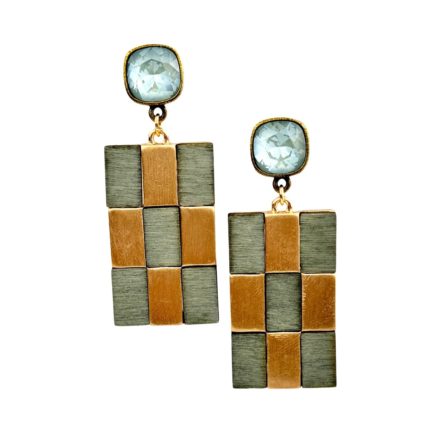 Checkerboard pattern dangle earring with Austrian crystal