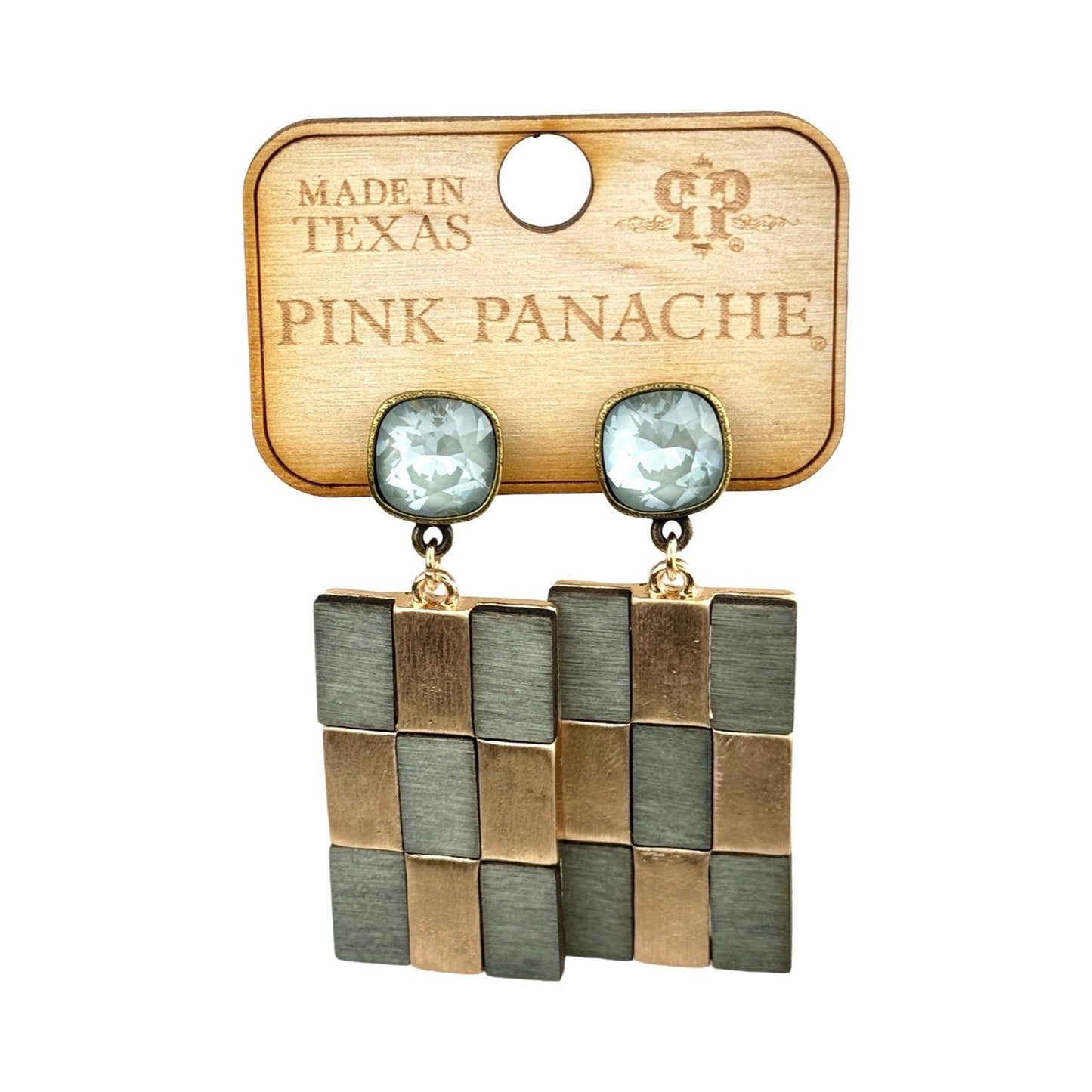 Checkerboard pattern dangle earring with Austrian crystal
