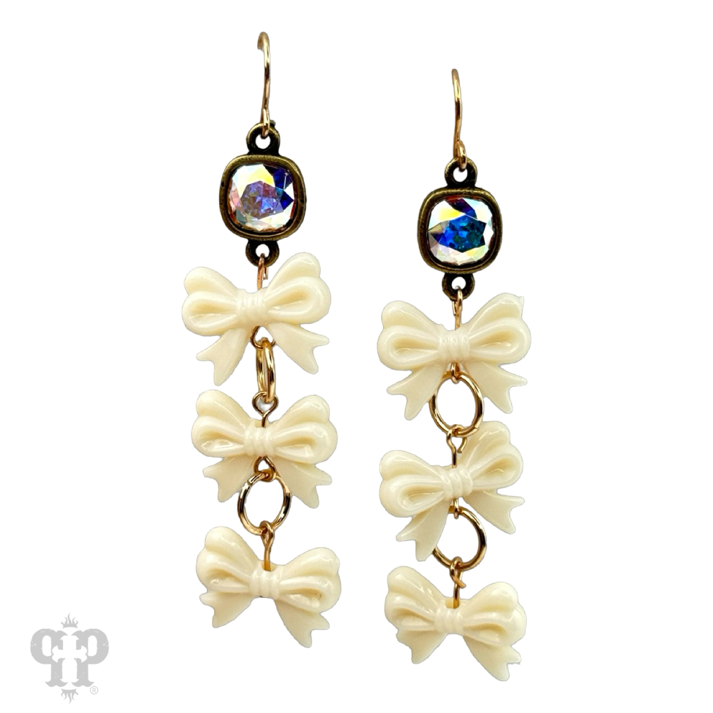 Acrylic triple bow earring, Austrian crystal