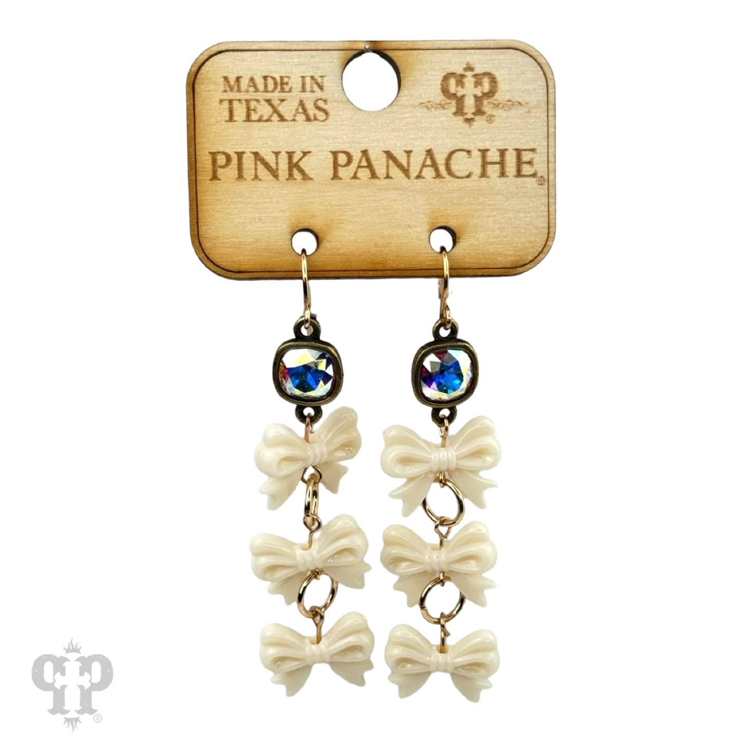 Acrylic triple bow earring, Austrian crystal