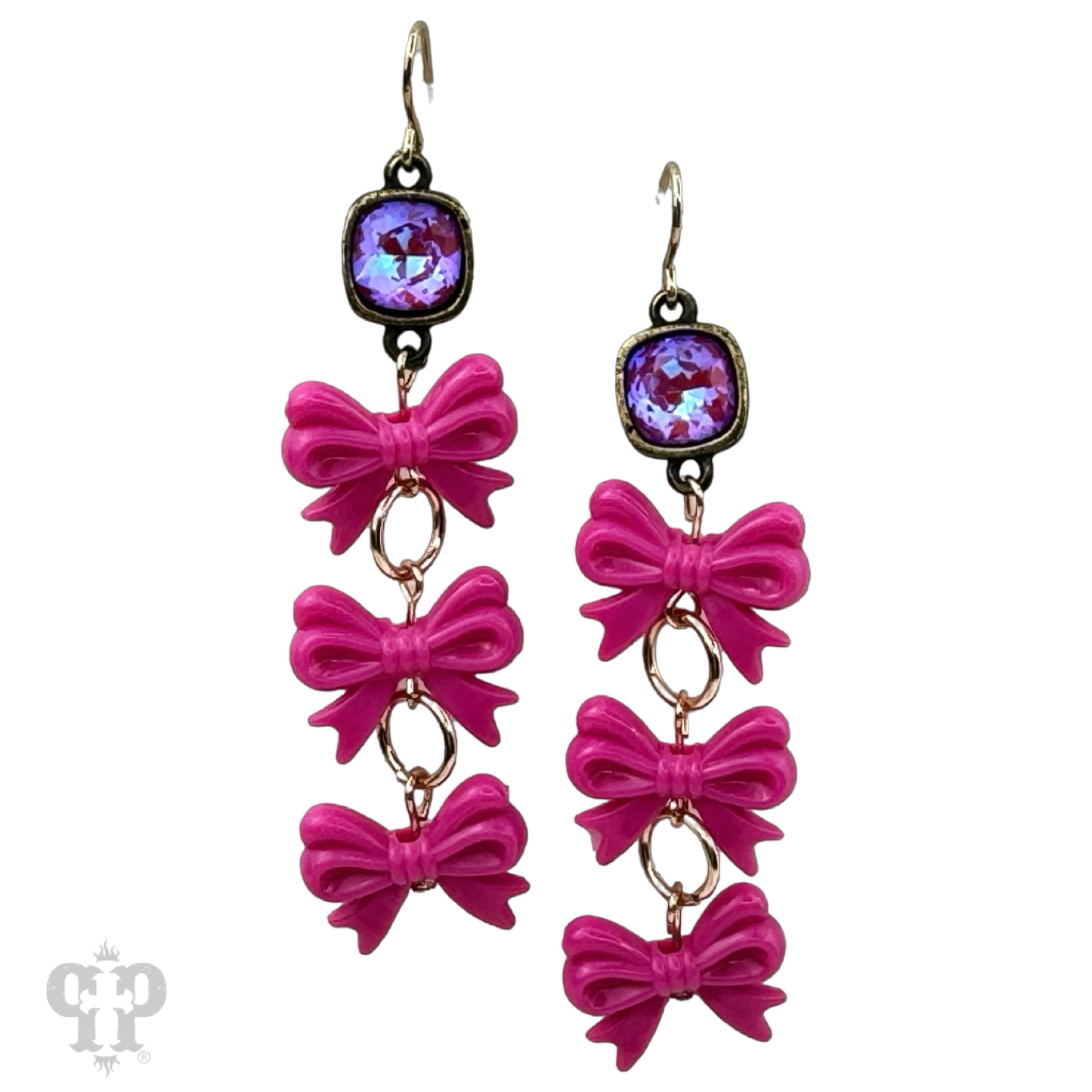 Acrylic triple bow earring, Austrian crystal