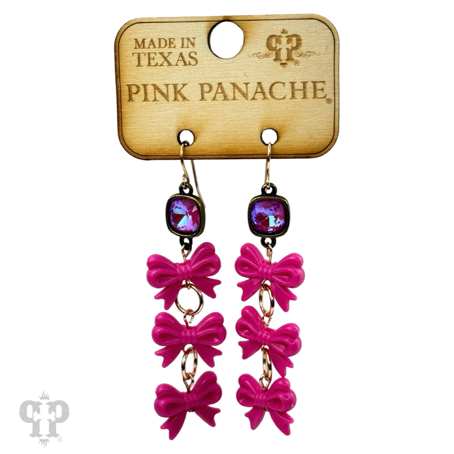 Acrylic triple bow earring, Austrian crystal
