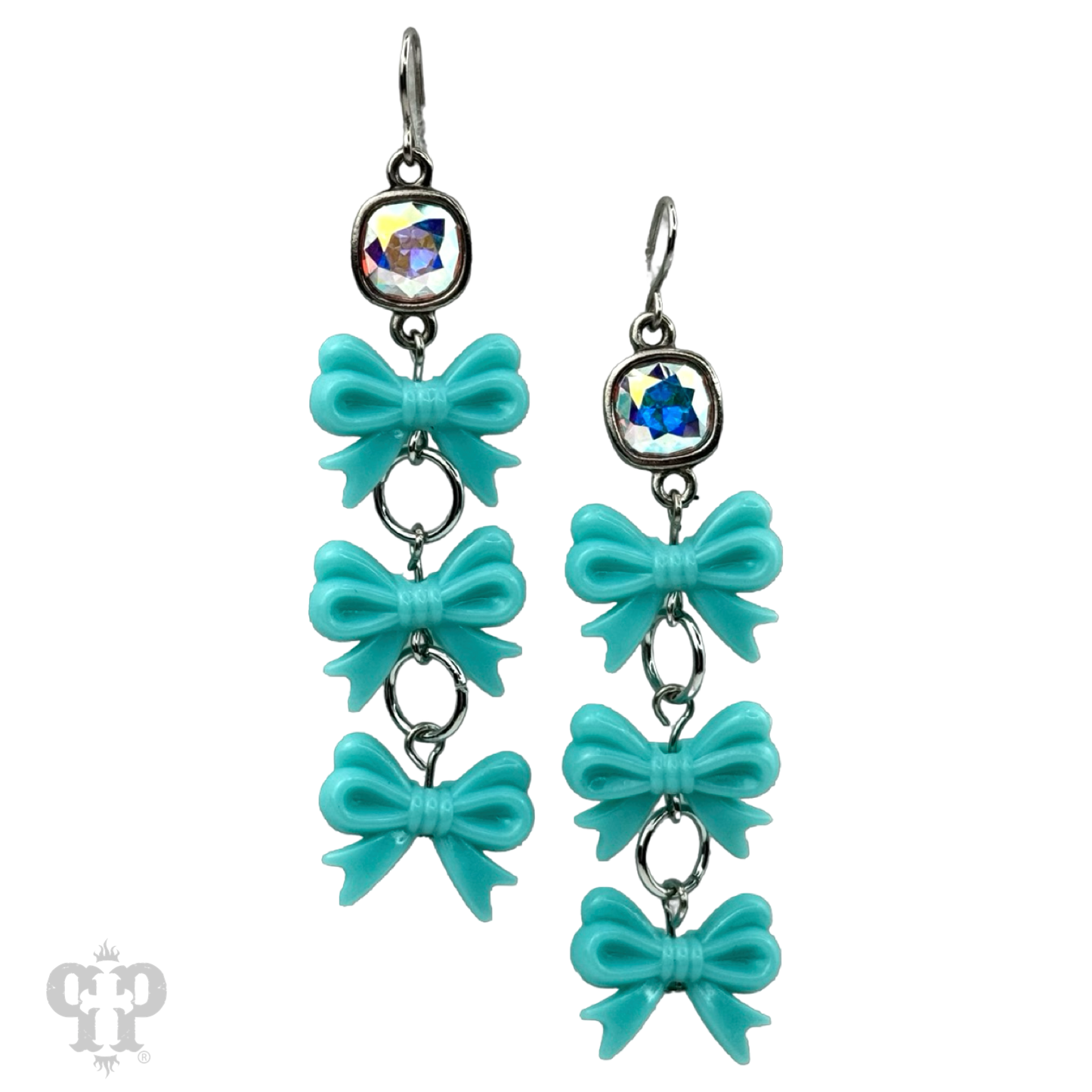 Acrylic triple bow earring, Austrian crystal