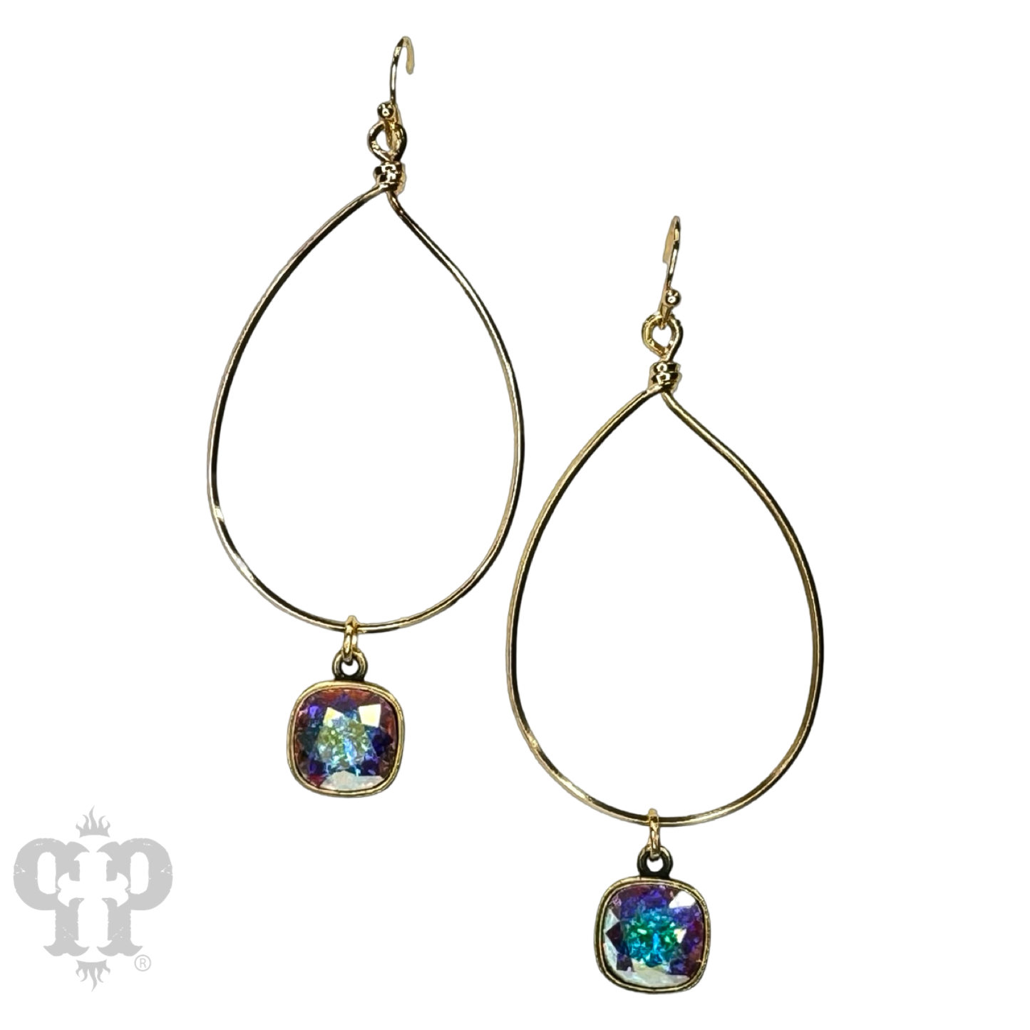 Thin and gold teardrop earring, Austrian crystal