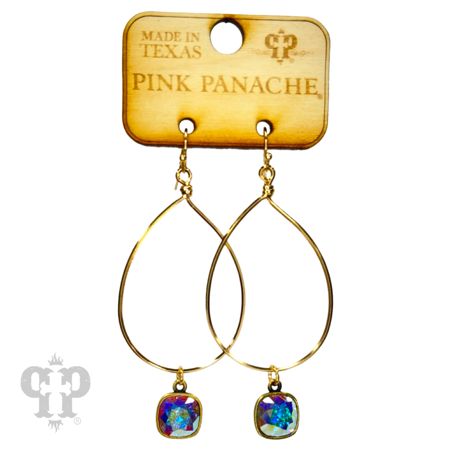 Thin and gold teardrop earring, Austrian crystal