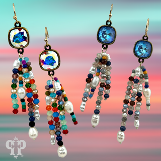 Bead fringe earring, Austrian crystal