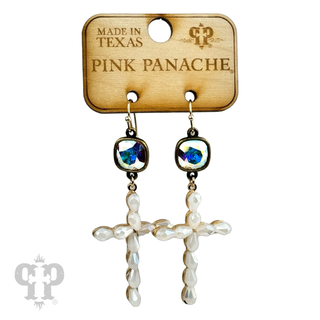 Beaded cross earring, Austrian crystal