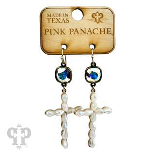 Beaded cross earring, Austrian crystal