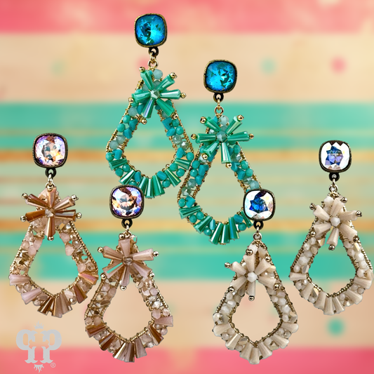 Flute beaded teardrop earring with Austrian crystal
