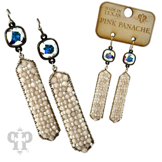 Bead wrapped hexagon dangle earring with Austrian crystal
