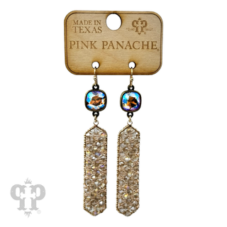 Bead wrapped hexagon dangle earring with Austrian crystal