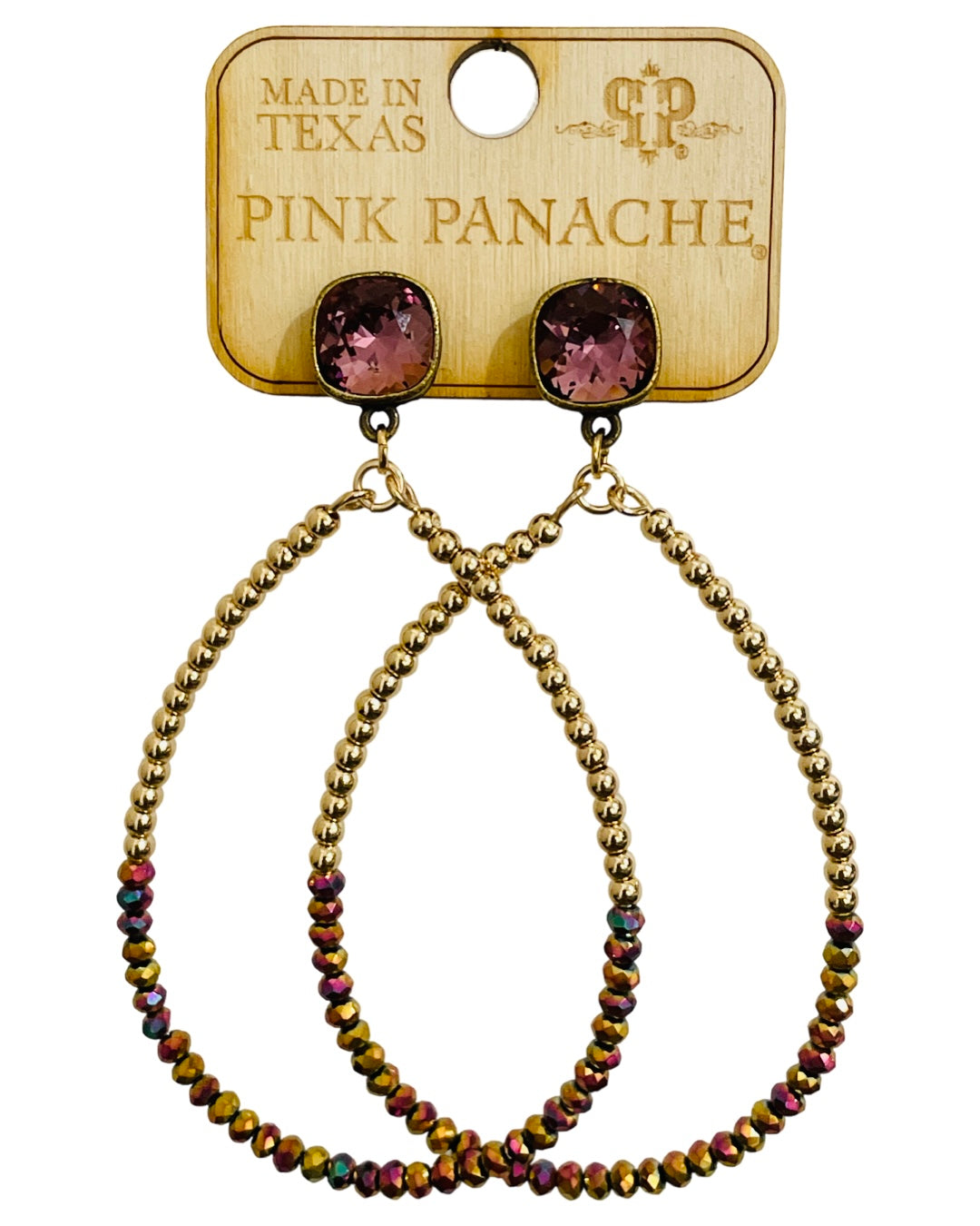 Two tone bead teardrop earring with Austrian crystal