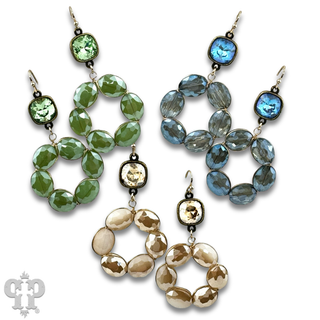 Faceted oval bead dangle earring with Austrian crystal