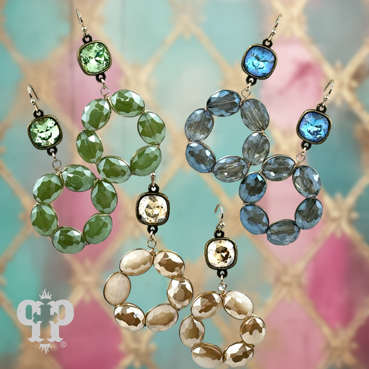 Faceted oval bead dangle earring with Austrian crystal