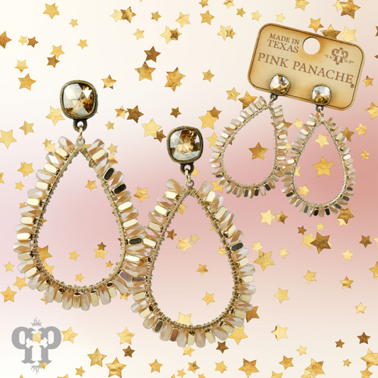 Gold bead wrapped teardrop and Austrian crystal dangle earring