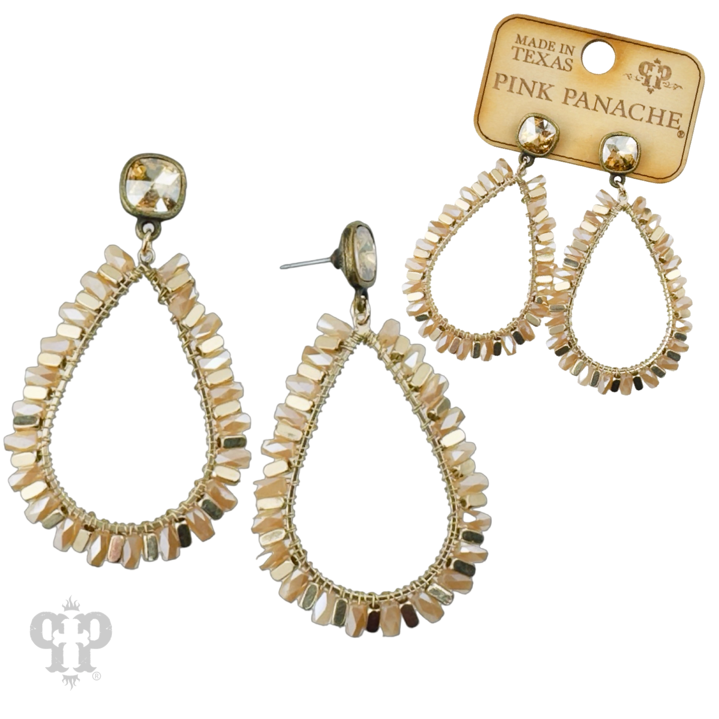 Gold bead wrapped teardrop and Austrian crystal dangle earring