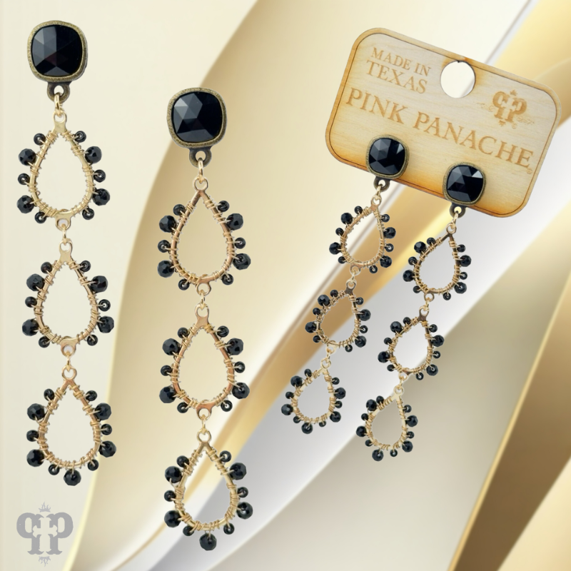 Triple bead wrapped teardrop and Austrian crystal dangle earring