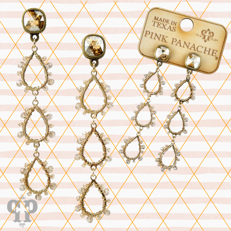 Triple bead wrapped teardrop and Austrian crystal dangle earring