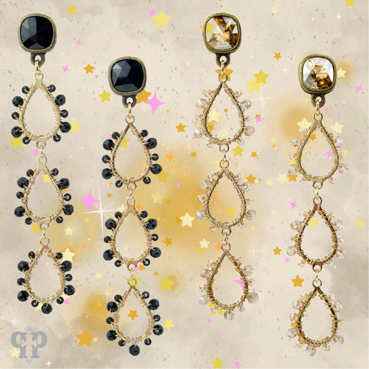 Triple bead wrapped teardrop and Austrian crystal dangle earring