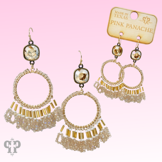 Faceted bead fringe and Austrian crystal dangle earring