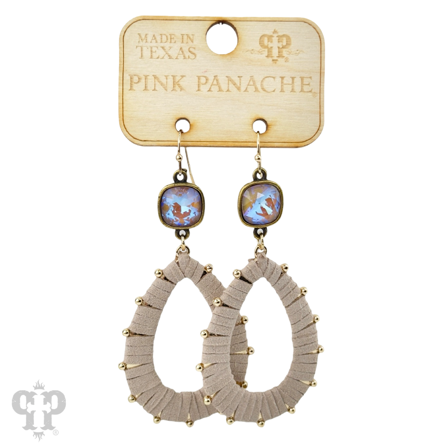 Cream suede teardrop and Austrian crystal dangle earring