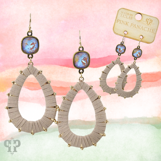Cream suede teardrop and Austrian crystal dangle earring