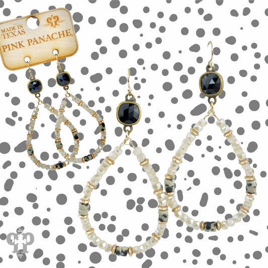 Cream color bead teardrop and Austrian crystal dangle earring