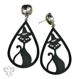 Black cat witch earring with Austrian crystal