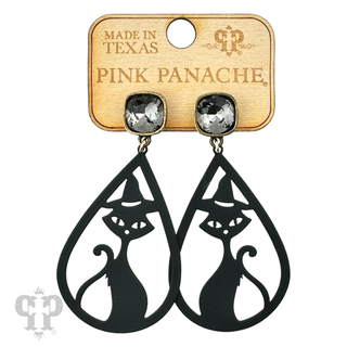 Black cat witch earring with Austrian crystal