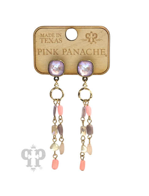 Multi-color linked bead dangle earring with Austrian crystal
