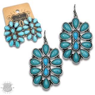 Western oval stone flower earring