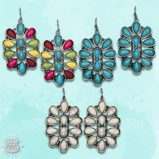 Western oval stone flower earring