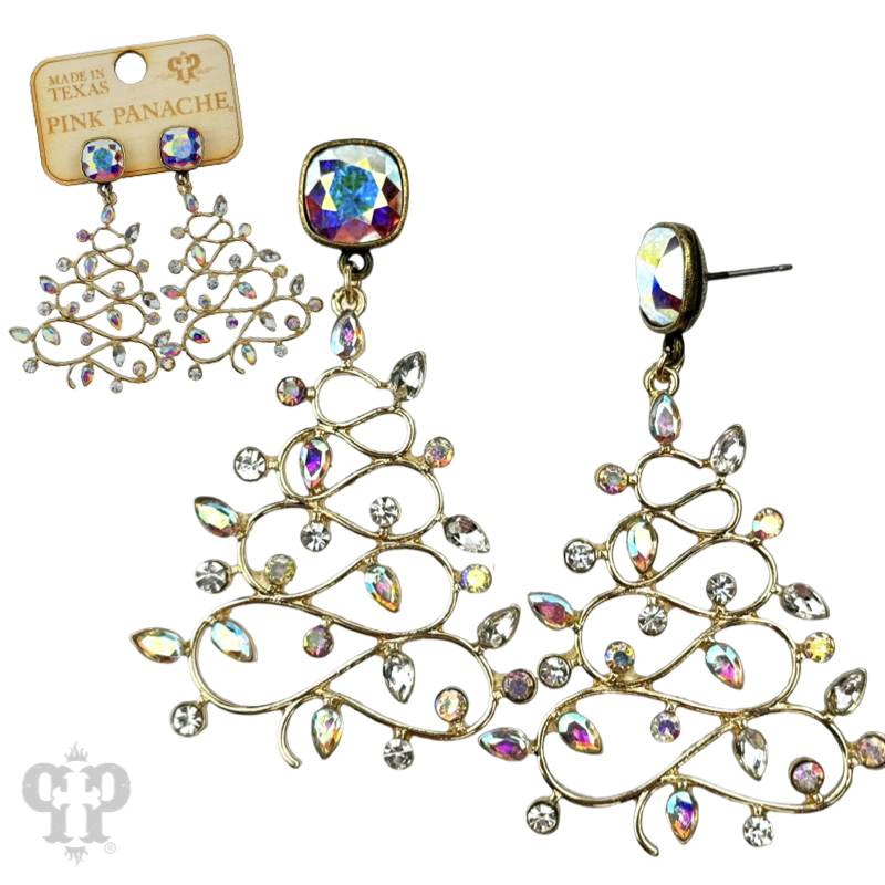 Rhinestone whimsical Christmas tree earring, Austrian crystal