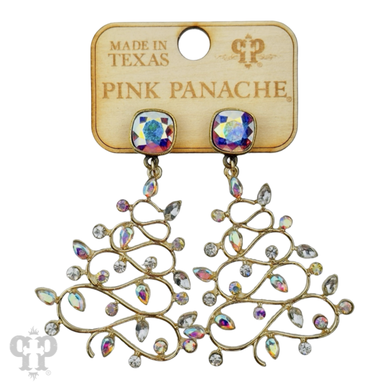 Rhinestone whimsical Christmas tree earring, Austrian crystal
