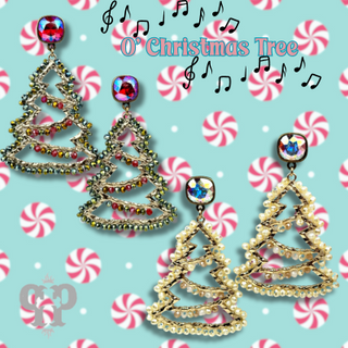 Faceted bead wrapped Christmas tree earring, Austrian crystal