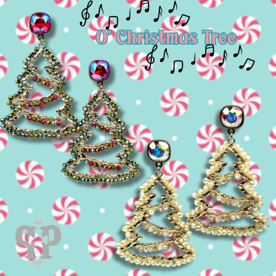 Faceted bead wrapped Christmas tree earring, Austrian crystal