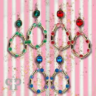 Ombre crackle bead teardrop earring, Austrian crystal