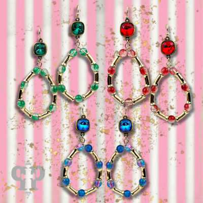 Ombre crackle bead teardrop earring, Austrian crystal