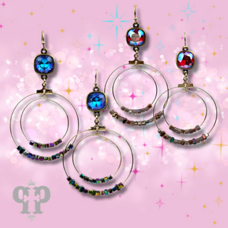 Square stone bead and crystal circle earring, Austrian crystal